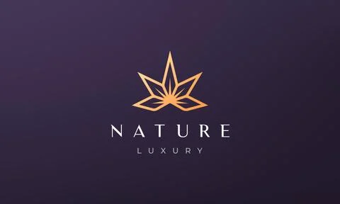 Simple gold flower leaf logo in a luxury and modern style Stock Illustration