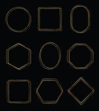 Simple gold geometric frames set with sparkle luxury line borders collection Illustrazione stock