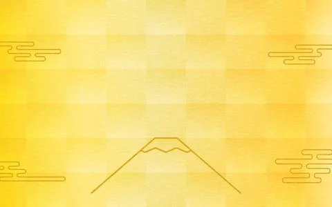 Simple gold leaf Japanese background with line drawing of Mt Fuji and clouds イラスト素材
