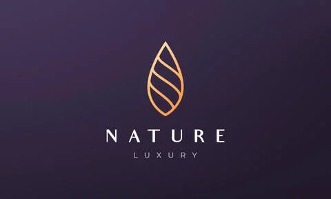 Simple gold leaf logo in luxurious and modern style Stock Illustration