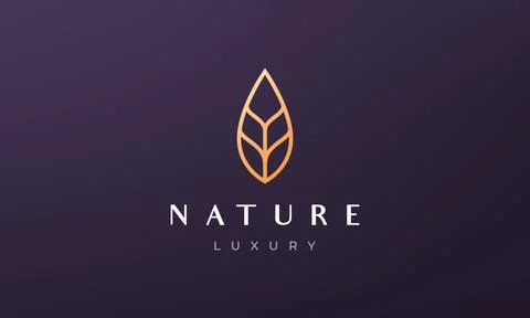 Simple gold leaf logo in luxurious and modern style Stock Illustration
