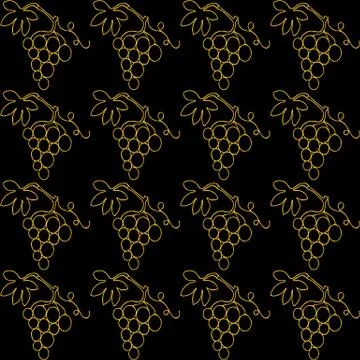 Simple gold lines drawn bunch of grapes on a black background (jpg) Stock Illustration
