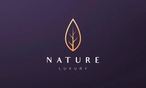 Simple gold tree logo in luxurious and modern style Stock Illustration