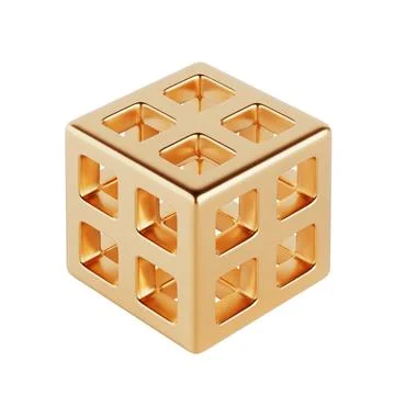 Simple Golden Isometric Cube. 3d Rendering 스톡 일러스트