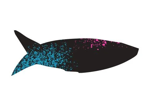 Simple grainy textured fish. Sardine element with noise. Salmon or anchovy Stock Illustration