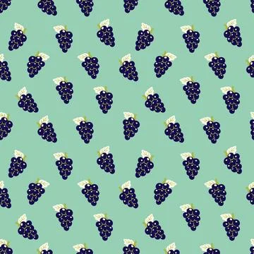 Simple Grapes Fruit Pattern Green Background Stock Illustration