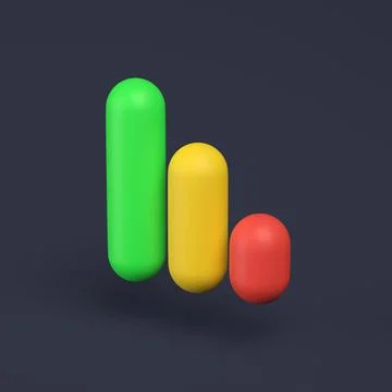 Simple graph icon with colorful rectangles 3D-illustration on pastel backgrou 库存插图