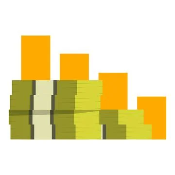 Simple graph showing decreasing stacks of money, representing financial loss Stock Illustration