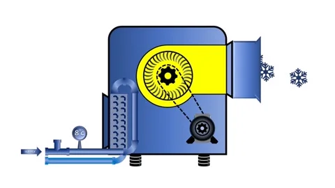 Simple graphic : The Air Handling Unit (AHU) system is in operation. Stock Footage 155434673