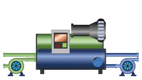 Simple graphic : building centrifugal chiller system is in operation Stock Footage 155334591