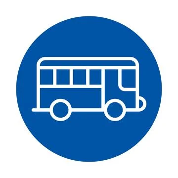 Simple Graphic of a Bus Icon in White on Blue Circle Background Stock Illustration