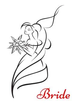 Simple Graphic Design of Bride Holding Flower Illustrazione stock