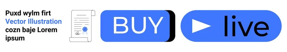 Simple Graphic Design Elements Including Document, Buy Button, and Live Butto 스톡 일러스트
