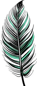 Simple graphic drawing black and green bird feather, sketch, logo Illustrazione stock