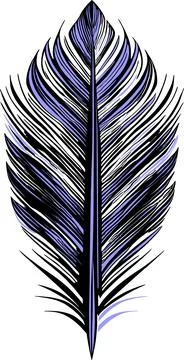 Simple graphic drawing black and blue bird feather, sketch, logo Illustrazione stock