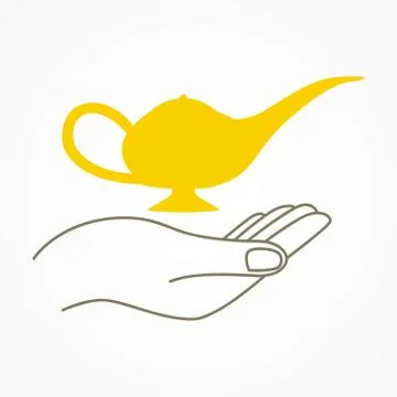 Simple graphic of a hand holding a magic lamp Stock Illustration