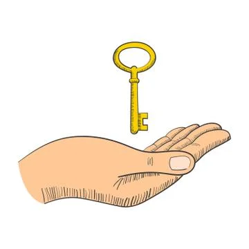 Simple graphic of a hand with key Stock Illustration