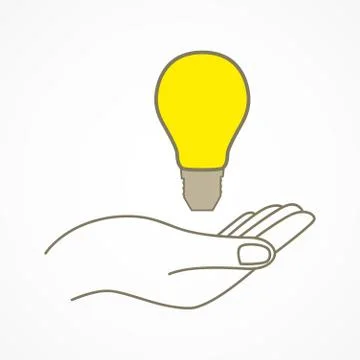 Simple graphic of a hand with light bulb Stock Illustration