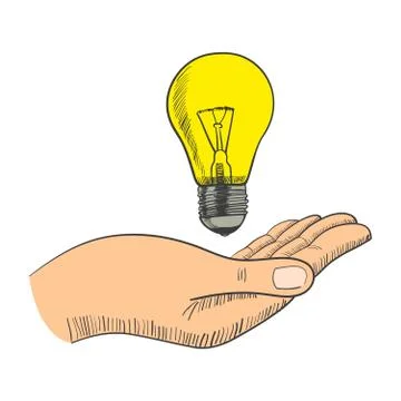 Simple graphic of a hand with light bulb Stock Illustration