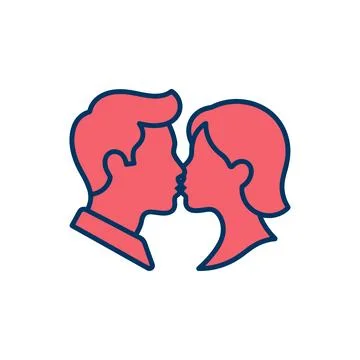 Simple graphic illustration of a couple's profile silhouettes kissing, filled Ilustração Stock