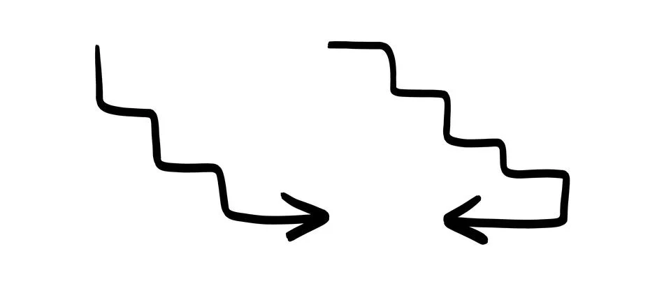 Simple graphic illustration of two sets of stairs with arrows pointing Stock Illustration