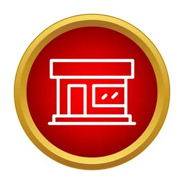 Simple graphic of a shop in a round red and gold button Stock Illustration