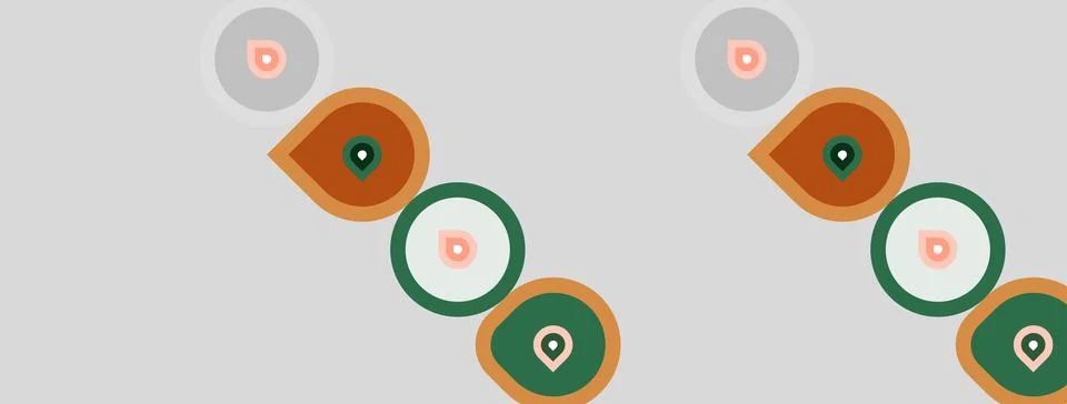 Simple graphic shows repeating pattern. Circles, triangles, dots present. Lig Stock Illustration