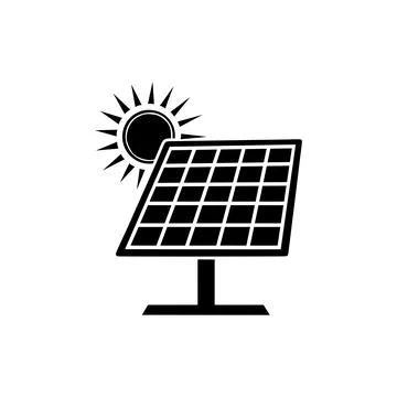 Simple graphic of a solar panel and sun silhouette vector design Stock Illustration