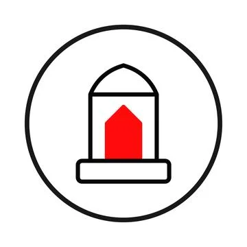 Simple graphic of a temple structure within a circle shows minimalistic app.. Ilustración de archivo