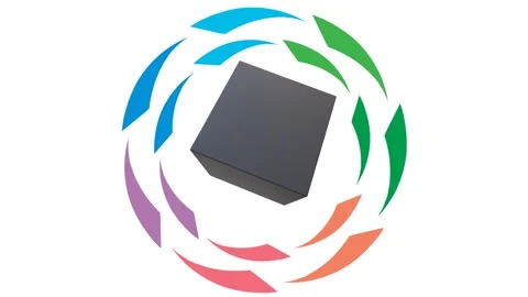 Simple graphics : a black cubic rotates in the middle of a cycle Stock Footage 153067867