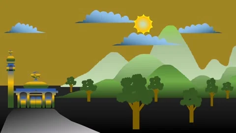 Simple graphics: view of the mosque landscape, change from day to night Stock Footage 151871165