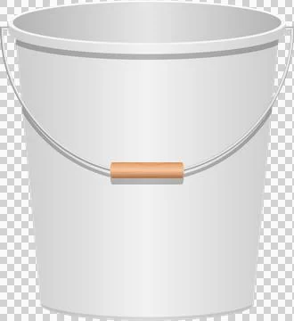 Simple gray bucket with silver handle and wooden grip, isolated against a b.. Stock Illustration