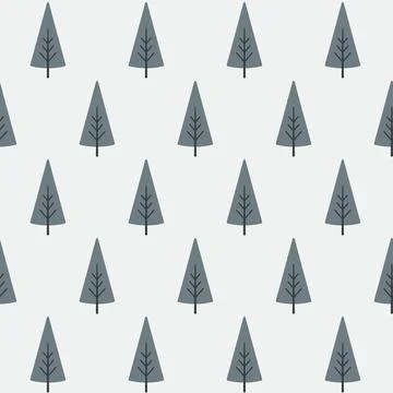 Simple gray christmas trees on light background in minimal seamless design Stock Illustration