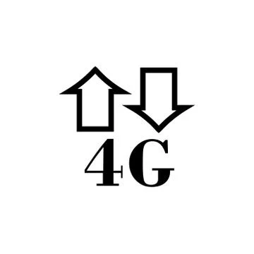Simple gray icon of 4G text and arrows. Shadow and white background. Stock Illustration