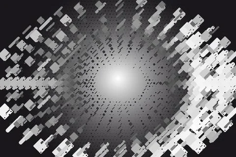 Simple gray-scale geometries forming a 3d effect of a vortex. Dark background Stock Illustration