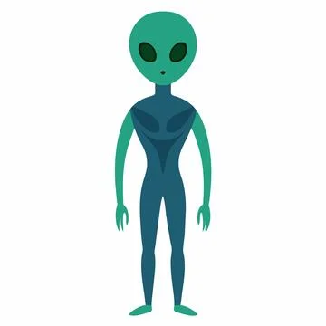 Simple green alien with large eyes isolated on white background. Extraterre.. Stock Illustration
