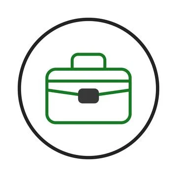 Simple green briefcase line drawing in a circle for office or business use .. Stock Illustration