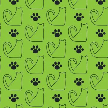 Simple green cat paw pattern Stock Illustration