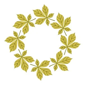 Simple green chestnut leaf circle frame. Cute wreath border of autumn leaves Stock Illustration