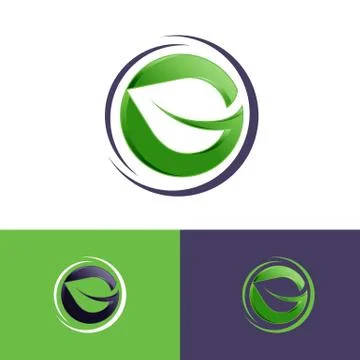Simple green on the circle leaf logo design vector elements 스톡 일러스트