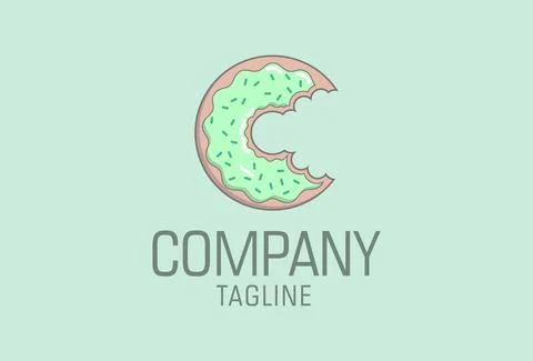 Simple Green Cyan Donuts Bite Logo Design	 Stock Illustration