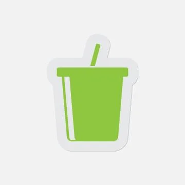 Simple green icon - cold drink with straw Stock Illustration