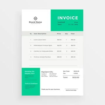 Simple green invoice template design Stock Illustration
