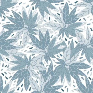 Simple green leaves seamless pattern on white background. Stock Illustration