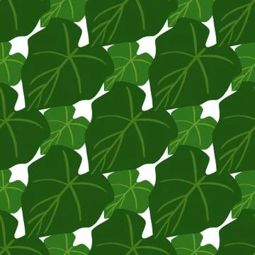Simple green leaves seamless pattern on black background. Foliage wallpaper i Stock Illustration