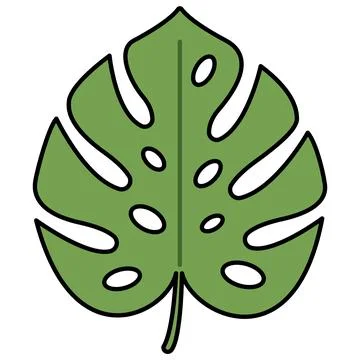 Simple green monstera leaf with black outline for tropical concept Stock Illustration