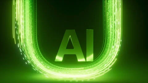 Simple green neon glow surrounds AI letters on black background. Stock Footage 332053478