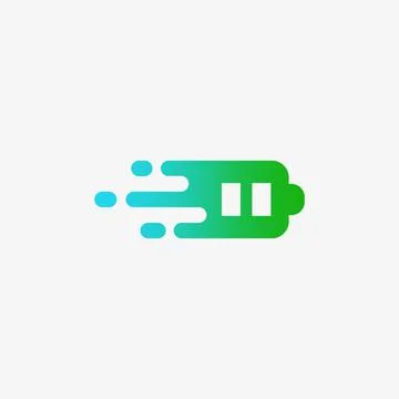 Simple Green Quick and Fast Charging Battery Logo Vector Icon Stock Illustration