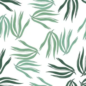Simple green seaweeds seamless pattern isolated on white background. Illustrazione stock