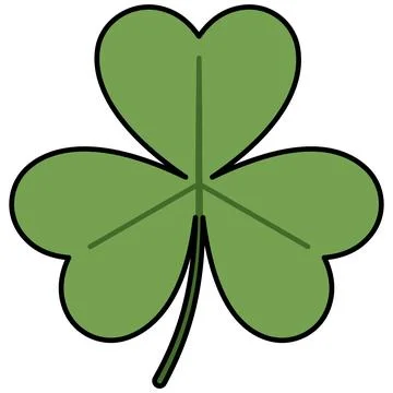 Simple green shamrock clover leaf with black outline for luck concept Stock Illustration